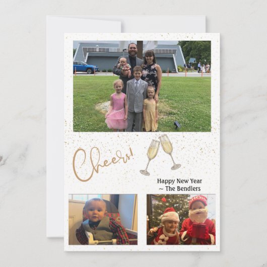応援!3枚の写真年始カード 招待状 (正面)