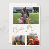 応援!3枚の写真年始カード 招待状 (正面/裏面)