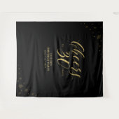 応援~30年 |金ゴールドと黒の誕生日パーティー タペストリー (正面(横))