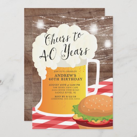 応援～40年誕生日招待状 招待状 (正面/裏面)