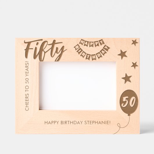 応援～50年ハッピーバースデー レーザー彫刻フレーム (正面)