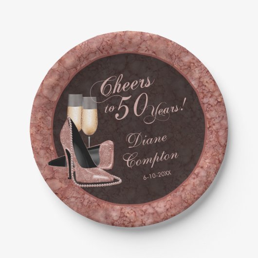 応援~50年バラ金ゴールド誕生日 ペーパープレート (正面)