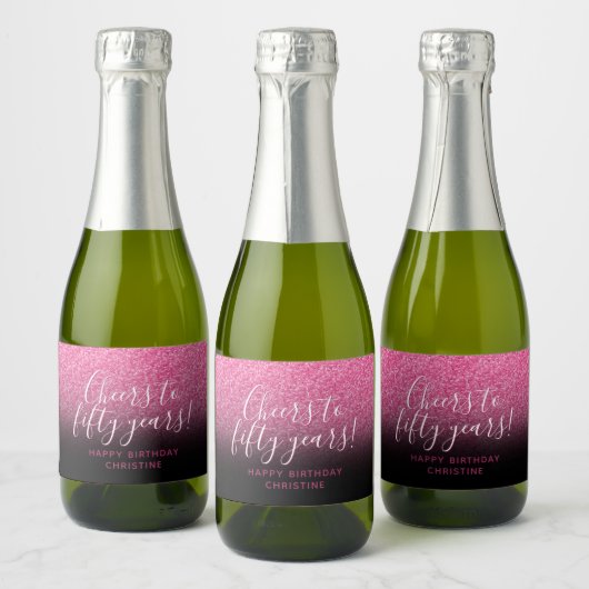 応援~50年ホットピンク&ブラックスパークル スパークリングワインラベル (ボトル)