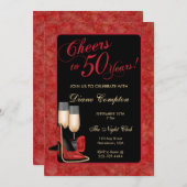 応援~50年レッド誕生日 招待状 (正面/裏面)
