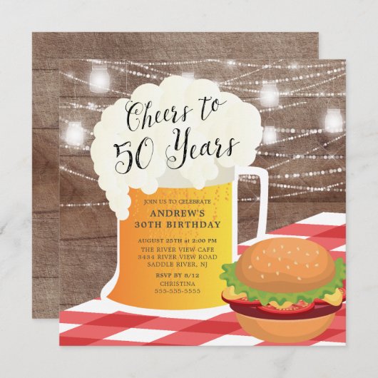 応援～50年誕生日招待状 招待状 (正面/裏面)