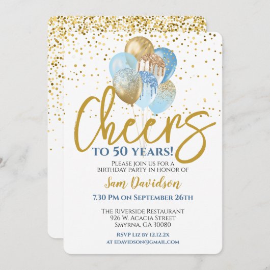 応援~50年50誕生日 招待状 (正面/裏面)