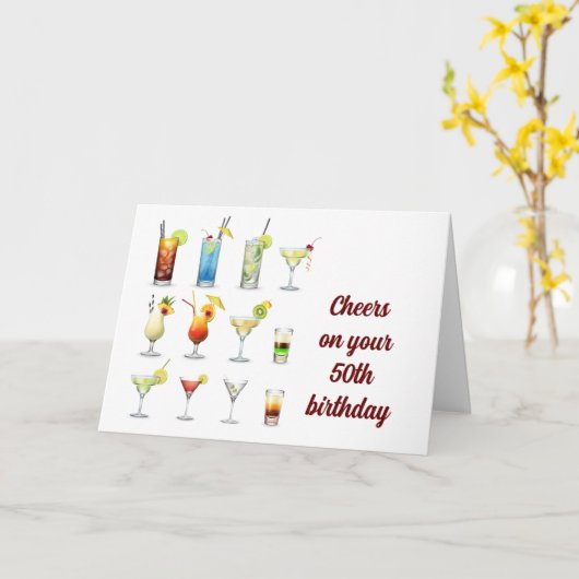 応援**50誕生日** カード (黄色い花)