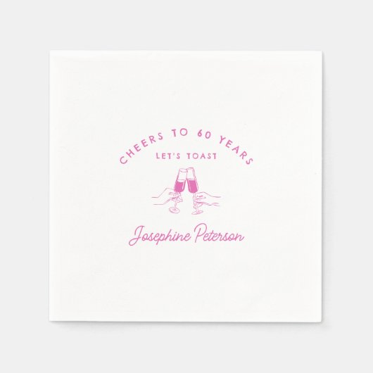 応援～60年ピンク60誕生日 カスタム スタンダードカクテルナプキン (正面)
