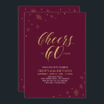応援～60 | 金ゴールド&ブルゴーニュ60thバースデーパーティー 招待状<br><div class="desc">この60歳祝のバースデスタイリッシュィアの招待で特別な日を過ごそう。このデザインは、シックな金ゴールドタイポグラフィ「60への応援」とバーガンディな赤の背景を持つ金ゴールド要素を備えている。文字カスタマイズと背景色を指定できる。私のショップBaraBomDesignでは、より多くのマッチングパーティーの供給が利用可能である。</div>