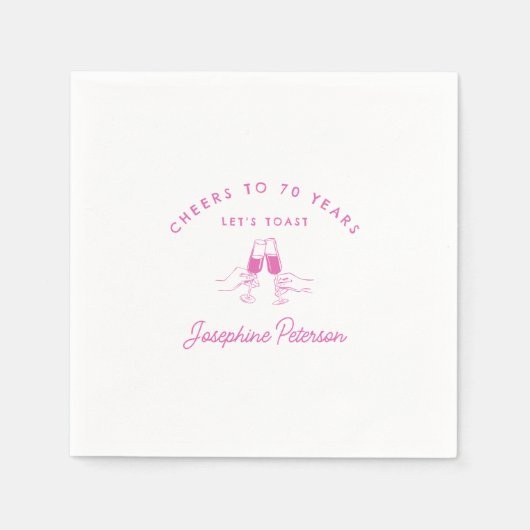 応援～70年ピンク70誕生日 カスタム スタンダードカクテルナプキン (正面)