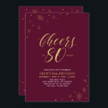 応援～80 | 金ゴールド&ブルゴーニュ80thバースデーパーティー 招待状<br><div class="desc">この80祝歳の誕生日パスタイリッシューティーの招待で特別な日を過ごす。このデザインは、シックな金ゴールドタイポグラフィ「80年への応援」とバーガンディな赤の背景を持つ金ゴールド要素を備えている。文字カスタマイズと背景色を指定できる。私のショップBaraBomDesignでは、より多くのマッチングパーティーの供給が利用可能である。</div>