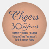 応援Any Year Birthday Party Navy Blue & Copper ラウンドシール (正面)