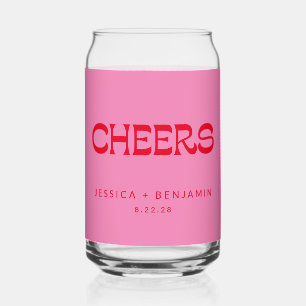 応援Groovyピンク赤タイポグラフィ名結婚の ガラス缶