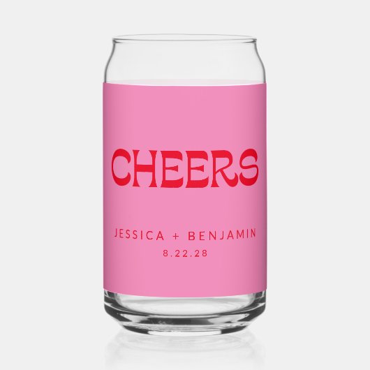 応援Groovyピンク赤タイポグラフィ名結婚の ガラス缶 (正面)