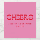 応援Groovyピンク赤タイポグラフィ名結婚の ワインラベル (シングルラベル)