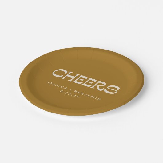 応援Groovy金ゴールドタイポグラフィ名結婚のカスタム ペーパープレート (アングル)