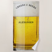 応援Nビール飲む巨大なマグスタインモノグラム ビーチタオル (正面)