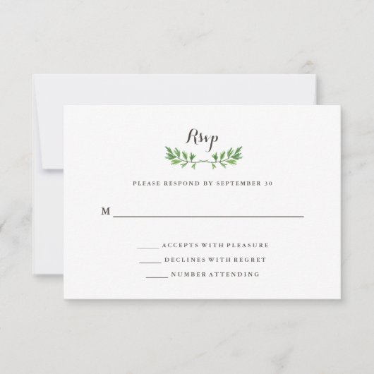 応答を結婚する緑の植物の葉 出欠カード (正面)