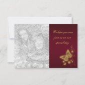 応答を結婚する蝶バーガンディの金ゴールド セーブザデート (裏面)