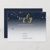 応答カードを結婚している星の海軍および金ゴールドの下 出欠カード (正面/裏面)