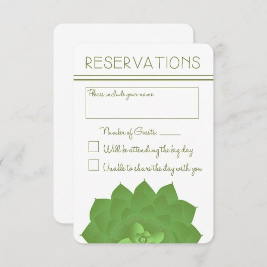 応答カードを結婚しているSucculents 出欠カード (正面/裏面)