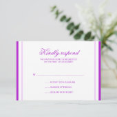 応答カードを結婚する紫色のストライプ 出欠カード (スタンド正面)