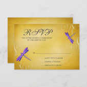 応答カードを結婚する紫色の金ゴールドのトンボの渦巻 出欠カード (正面/裏面)