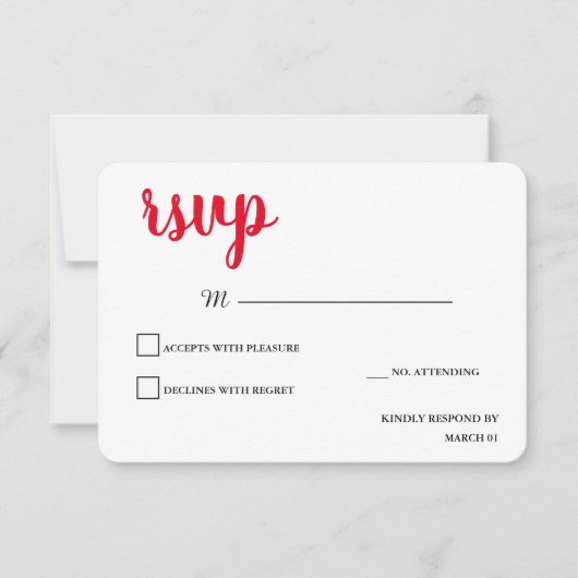 応答応答モダン単純最小化赤白 出欠カード (正面)