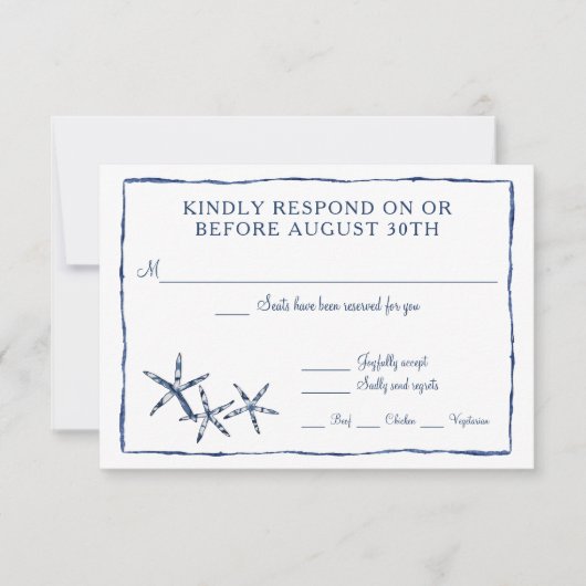 応答 シボリ クモ 水彩画 ビーチ スターフィッシュ スター 出欠カード (正面)