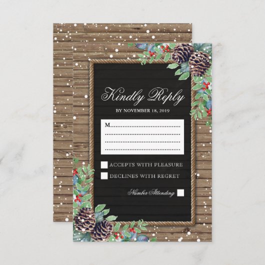 応素朴答 | クリスマスウィンターウェディングRSVP 出欠カード (正面/裏面)