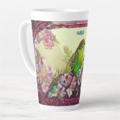 忠実なインコとピンクの花 カフェラテマグ (左アングル)