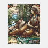 忠実なオオカミ仲間の先住民の女性 フリースブランケット (正面)