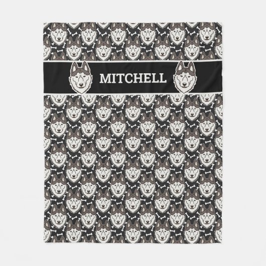 忠実なシベリアのハスキー北極そり犬ペットワンちゃん フリースブランケット (正面)