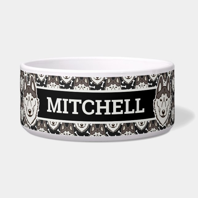 忠実なシベリアン·ハスキー北極のそり犬が子犬をなでる ボウル (正面)