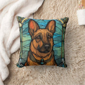 忠実なドイツのシェパードのステンドグラス装飾用クッション クッション (ブランケット)