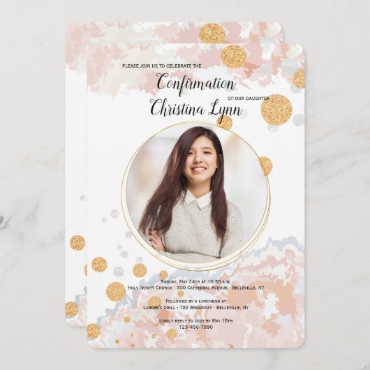 忠実なピンクの写真宗教招待状 招待状 (正面/裏面)