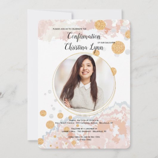 忠実なピンクの写真宗教招待状 招待状 (正面)