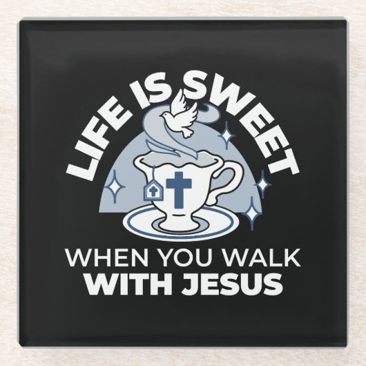 忠実なリビングアート – Teacup with Cross and Dove ガラスコースター (正面)