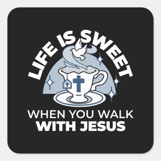 忠実なリビングアート – Teacup with Cross and Dove スクエアシール (正面)