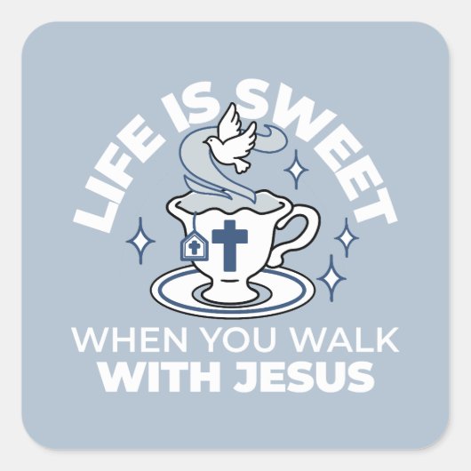 忠実なリビングアート – Teacup with Cross and Dove スクエアシール (正面)