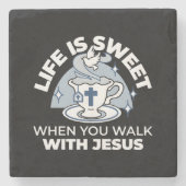 忠実なリビングアート – Teacup with Cross and Dove ストーンコースター (正面)