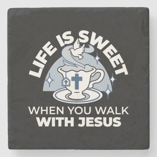 忠実なリビングアート – Teacup with Cross and Dove ストーンコースター (正面)