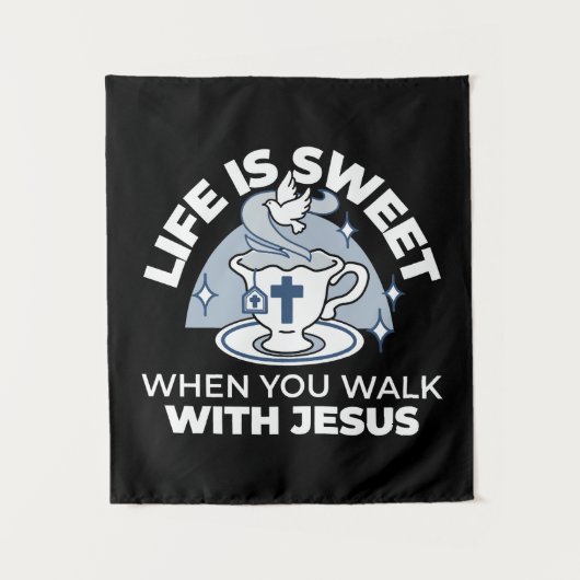 忠実なリビングアート – Teacup with Cross and Dove タペストリー (正面)