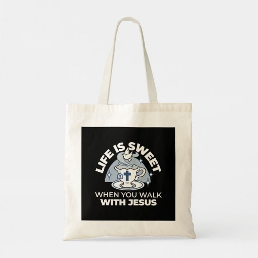 忠実なリビングアート – Teacup with Cross and Dove トートバッグ (裏面)