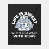 忠実なリビングアート – Teacup with Cross and Dove フリースブランケット (正面)