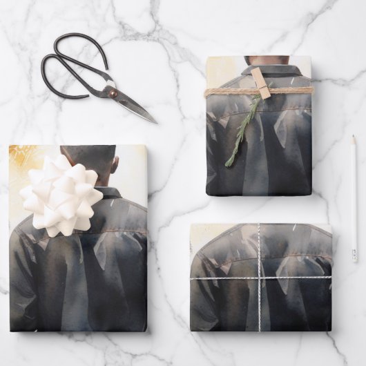 忠実な団結：祈りの言葉の黒人家族 ラッピングペーパーシート (正面)