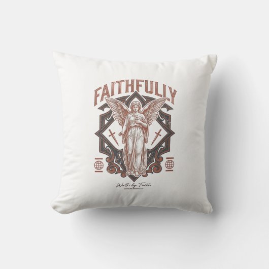 忠実な天使のヴィンテージ風彫刻のクリスチャンTシャツ クッション (正面)