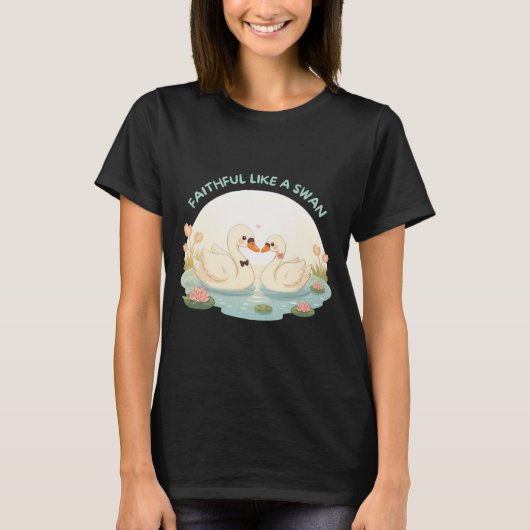 忠実な白鳥 – かわいい白鳥のカップルイラスト Tシャツ (正面)
