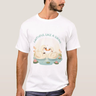 忠実な白鳥 – かわいい白鳥のカップルイラスト Tシャツ