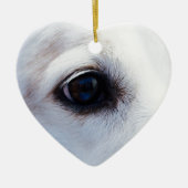 忠実な目を持つ白い犬、動物ペット犬BFF セラミックオーナメント (正面)